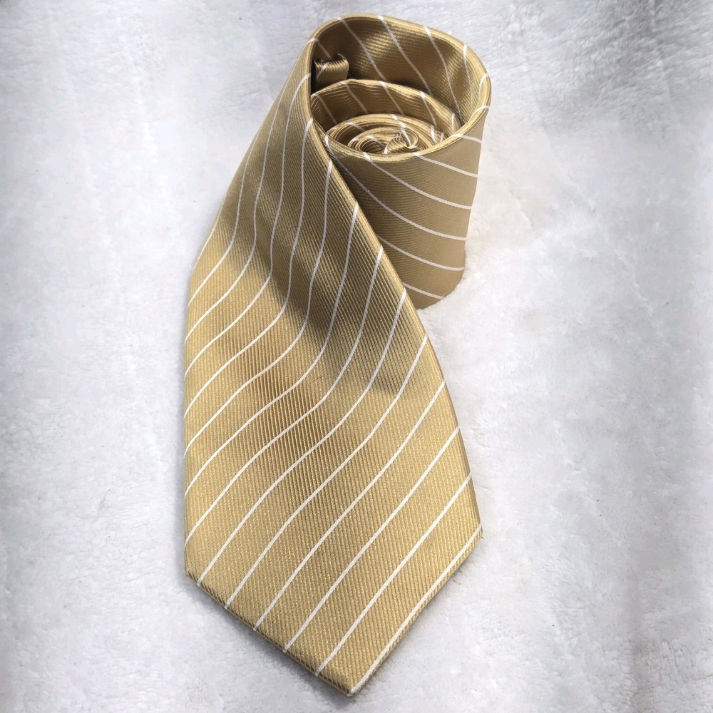 Angelo Litrico Silk Necktie Yellow Mustard Striped Tie Preppy Granpa Dad